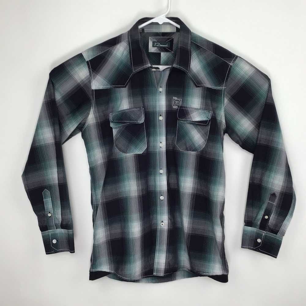 7 Diamonds mens long sleeve button up Western style shirt large